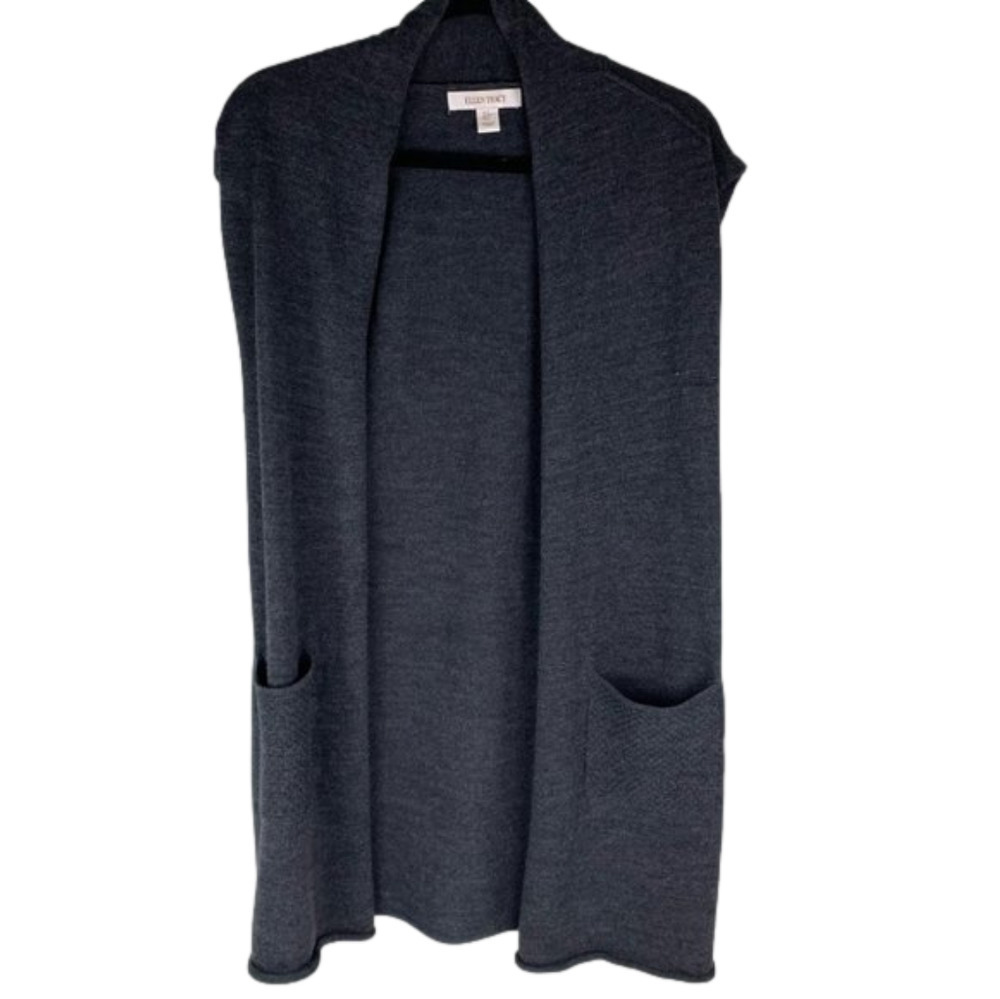 Ellen Tracy Long Wool Blend Knit Open Vest size small
